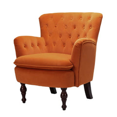 Detailed Tufted Super Comfy Orange Velvet Lounge Chair