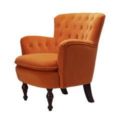 Detailed Tufted Super Comfy Orange Velvet Lounge Chair