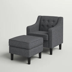Grey Tufted Comfy Lounge Chair With Ottoman