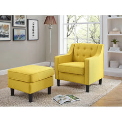 Yellow Tufted Comfy Lounge Chair With Ottoman