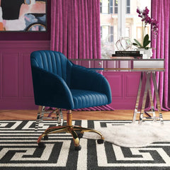 Refined Navy Blue Tufted Velvet Armchair With Golden Legs