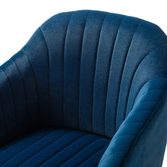 Refined Navy Blue Tufted Velvet Armchair With Golden Legs