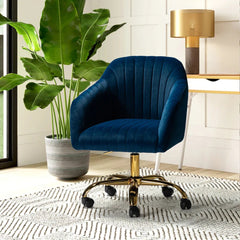 Refined Navy Blue Tufted Velvet Armchair With Golden Legs