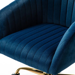 Refined Navy Blue Tufted Velvet Armchair With Golden Legs