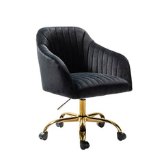 Refined Black Tufted Velvet Armchair With Golden Legs