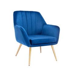 Dense Padded Bright Blue Velvet Accent Chair