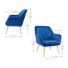 Dense Padded Bright Blue Velvet Accent Chair