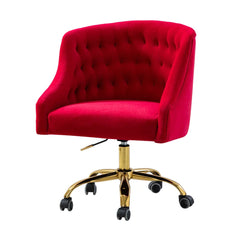 Comfort Back Tufted Red PU Foam Armchair With Golden Base