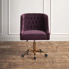 Comfort Back Tufted Magenta PU Foam Armchair With Golden Base