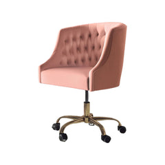 Comfort Back Tufted Pink PU Foam Armchair With Golden Base