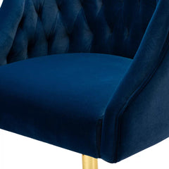 Comfort Back Tufted Blue PU Foam Armchair With Golden Base