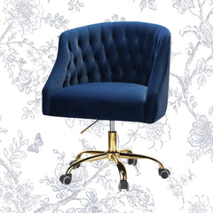 Comfort Back Tufted Blue PU Foam Armchair With Golden Base