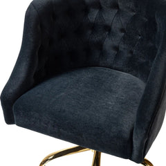 Comfort Back Tufted Black PU Foam Armchair With Golden Base
