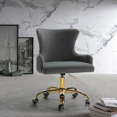 Luxury Grey Velvet Armchair With Golden Base