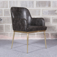 Dark Grey PU & Brass Dining Chair