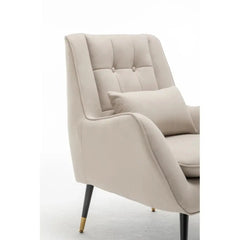 Classic Off-white Thick Padded Velvet Armchair with Cushion