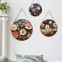 Multicolor 3d Floral Round Framed Canvas Wall Art & Paintings - Set of 3