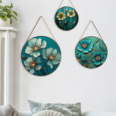 Beautiful Floral Round Framed Canvas Wall Paintings & Art - Set of 3