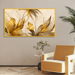 Abstract Golden Flowers Canvas Wall Painting