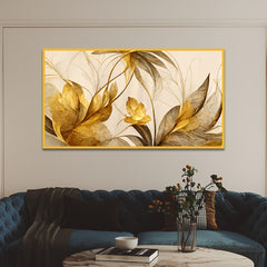 Abstract Golden Flowers Canvas Wall Painting