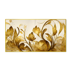 DECORSMANTRA Elegant Flowers Golden Leaf Floating Frame Canvas Wall Painting
