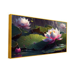 Modern Canvas Painting, Pink Lotus Flowers Blossom Vastu Painting for Wall Decor