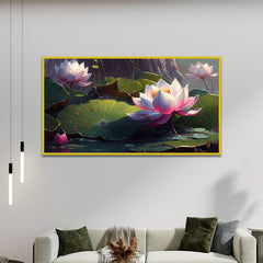 Modern Canvas Painting, Pink Lotus Flowers Blossom Vastu Painting for Wall Decor