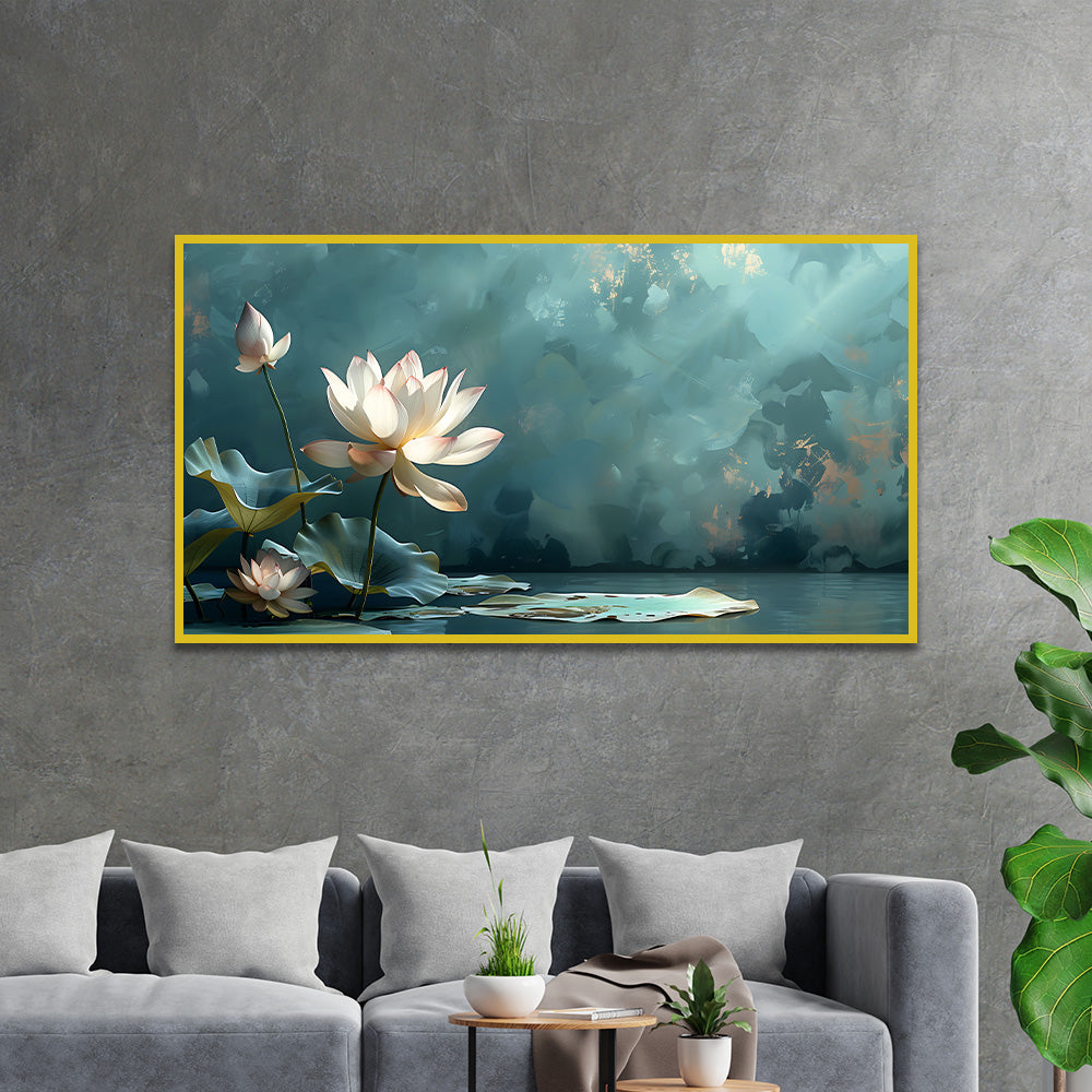 White Lotus Vastu Painting For Wall Decor for living room, Hotels Wall Décor