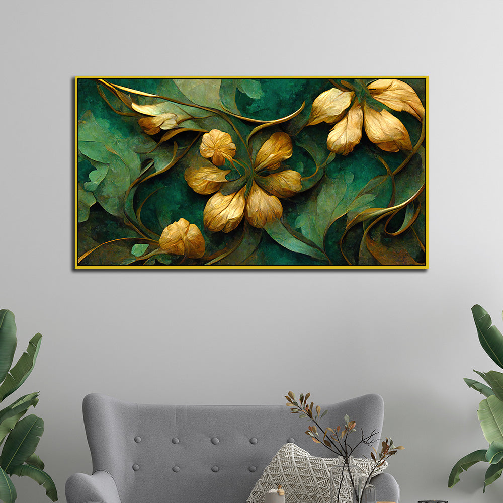 Elegant Golden Floral 3D illustration Canvas Wall Painting