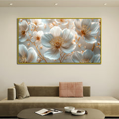 Golden Petals White Flower Canvas Wall Painting