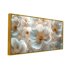 Golden Petals White Flower Canvas Wall Painting