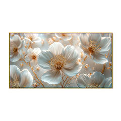 Golden Petals White Flower Canvas Wall Painting