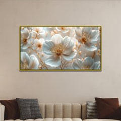 Golden Petals White Flower Canvas Wall Painting