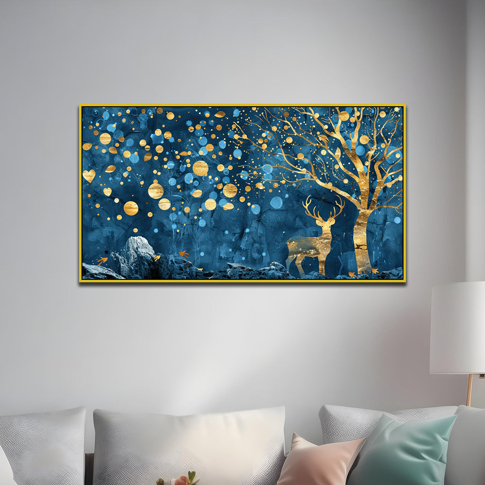 Radiant Wilderness Floral Deer Canvas Wall Painting