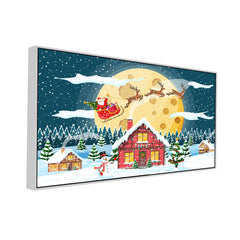 Festive Dreams Santa and Reindeer in Flight Canvas Wall Painting