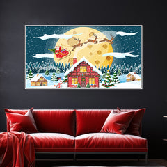 Festive Dreams Santa and Reindeer in Flight Canvas Wall Painting