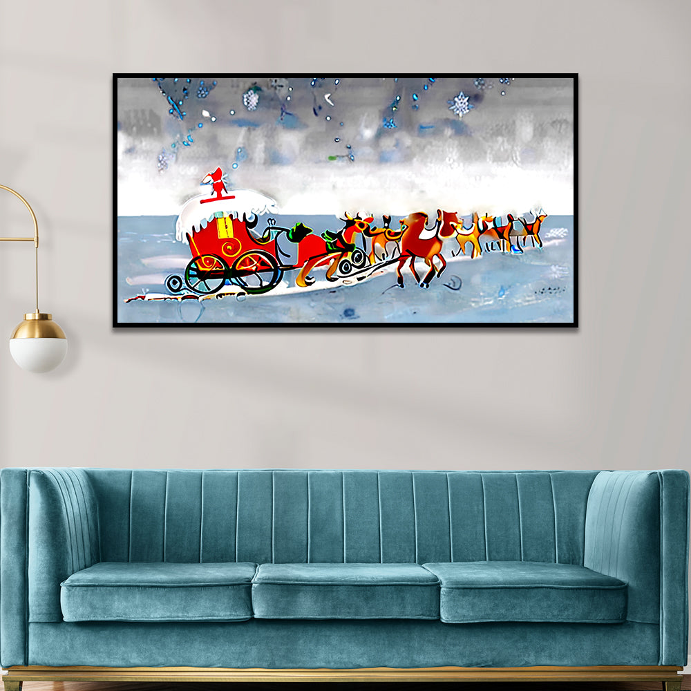 Festive Floral Sleigh Adventure Canvas Wall Painting