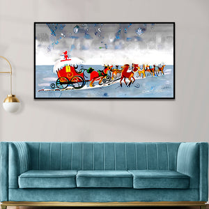 Festive Floral Sleigh Adventure Canvas Wall Painting
