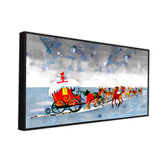 Festive Floral Sleigh Adventure Canvas Wall Painting