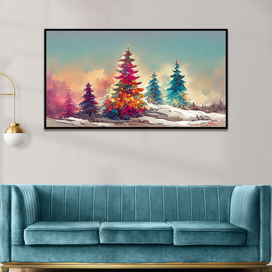 Colorful Tree in Snow Christmas Decoration Canvas Wall Painting