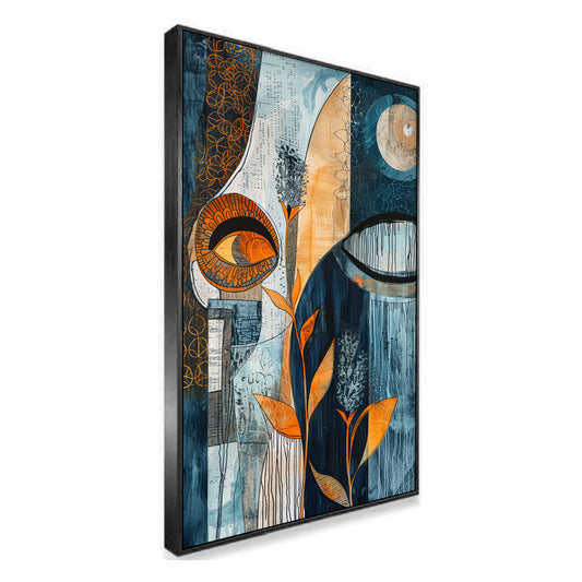 Blue and Brown Modern Abstract Floating Frame Canvas Wall Painting