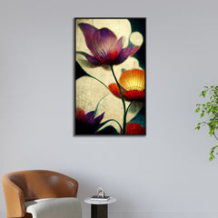 Digital Printed Purple and Gold Floral Canvas Wall Painting