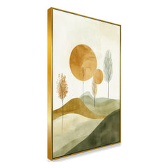 Abstract Nature Scene with Golden Circles Canvas Wall Painting