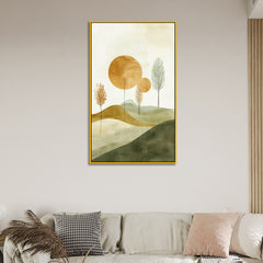 Abstract Nature Scene with Golden Circles Canvas Wall Painting