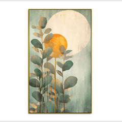 Sunset Over a Field of Leaves Nature Inspired Canvas Wall Painting