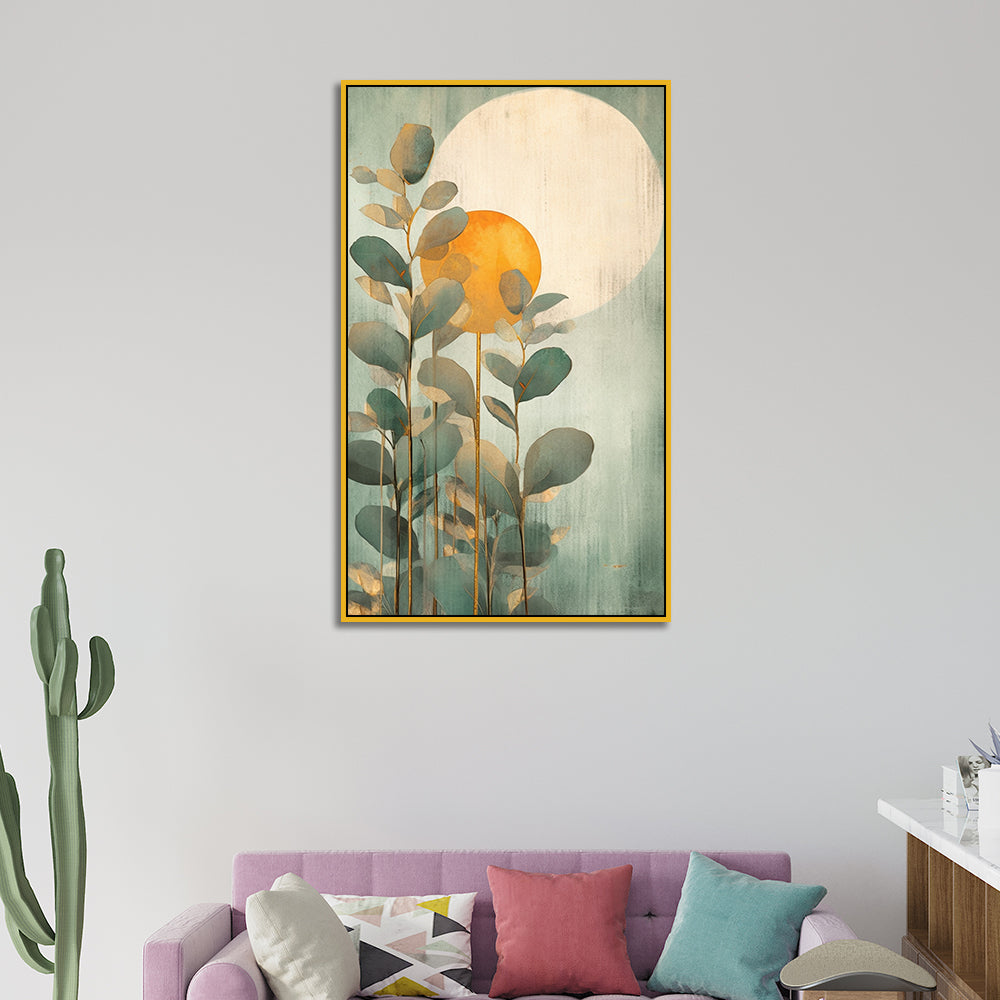 Sunset Over a Field of Leaves Nature Inspired Canvas Wall Painting