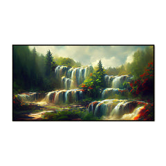 Waterfall and Mountains Stream Flow Canvas Beautiful Landscape Wall Painting