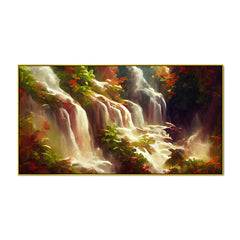 Lush Green Nature Large Landscape Waterfall Canvas Wall Painting