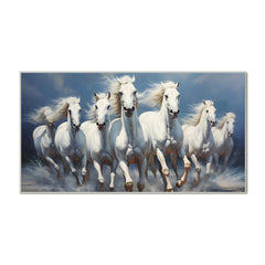 Elegant Galloping 7 Running Horses Modern Art Vastu Canvas Wall Painting