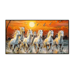 7 Running Horses at Sunrise Vastu Canvas Wall Painting with Floating Frame